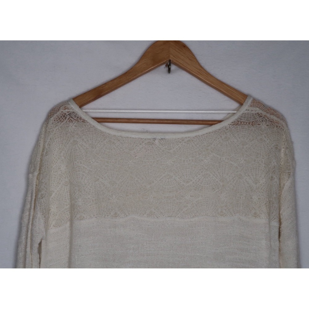Free People Lace Knit Tunic Sweater Women's S Cream Boho Flowy Coquette Top - Picture 9 of 12